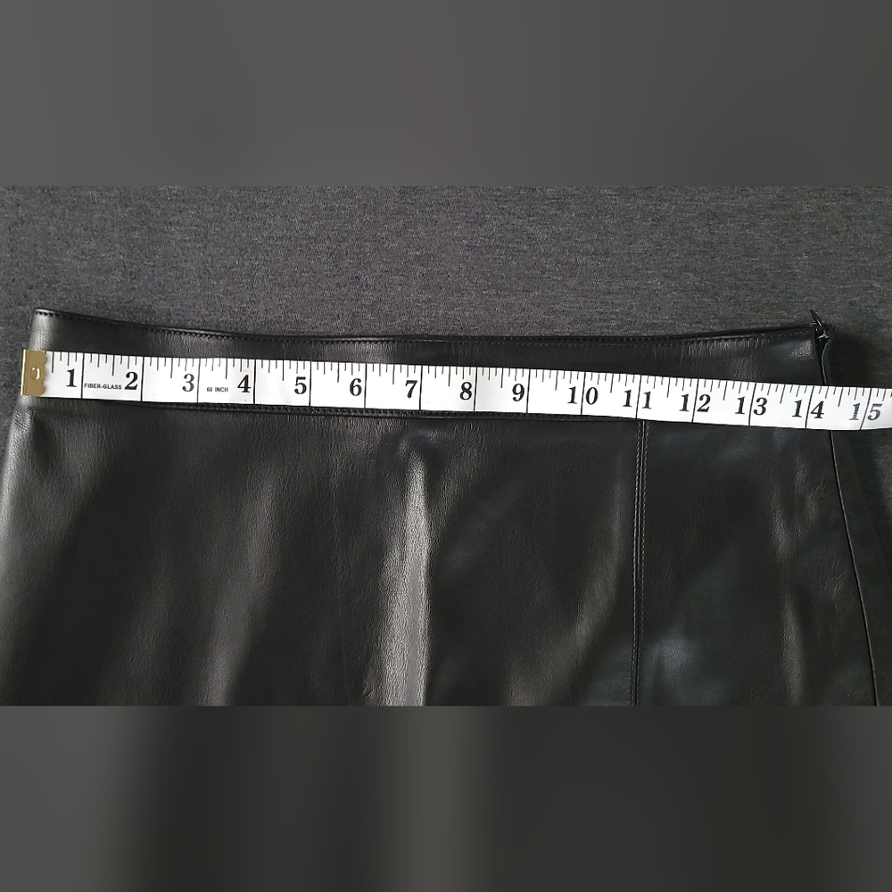 Mango Faux Leather Black High-Waisted Pencil Skirt Front Slit, Chic Sexy, Size 6 - Picture 4 of 11